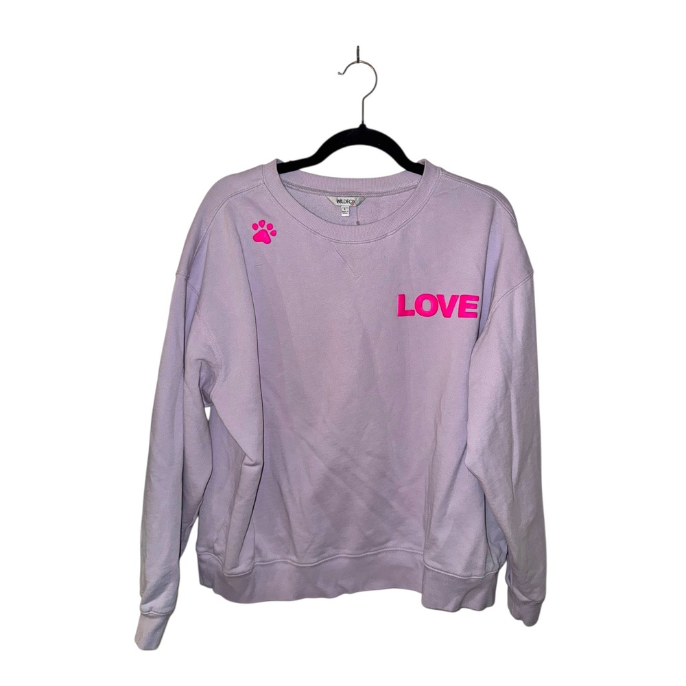 Wildfox Lilac Love Paw Print Cotton French‎ Terry Sweatshirt Women's Large EUC - Picture 3 of 7